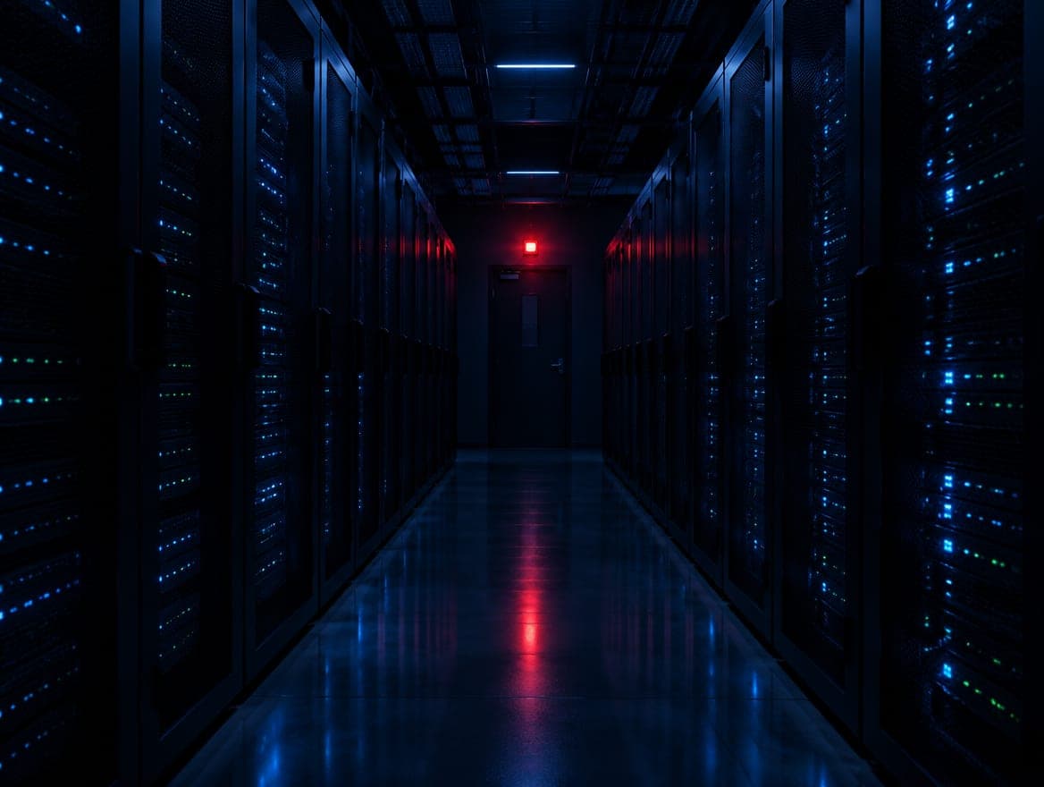 Server room with a red alert light