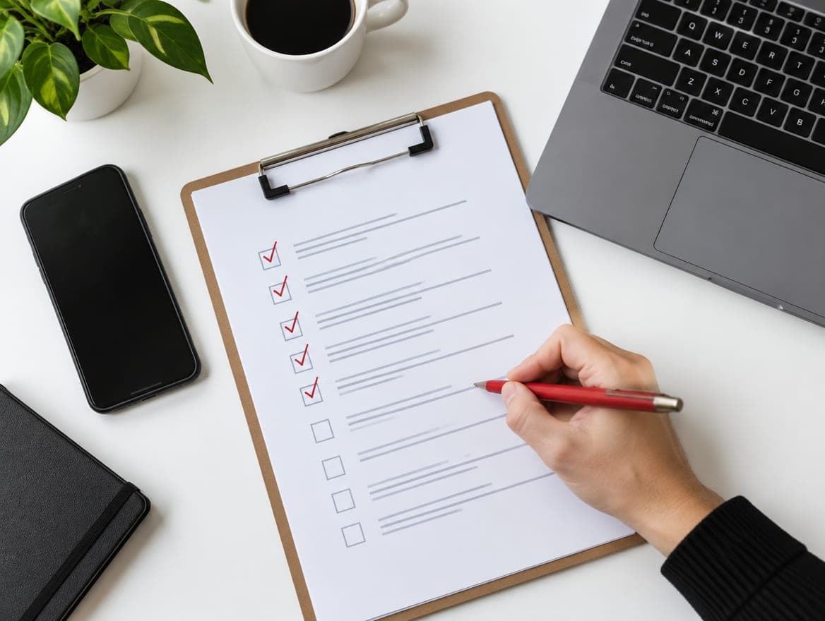 Case intake checklist with red ticks
